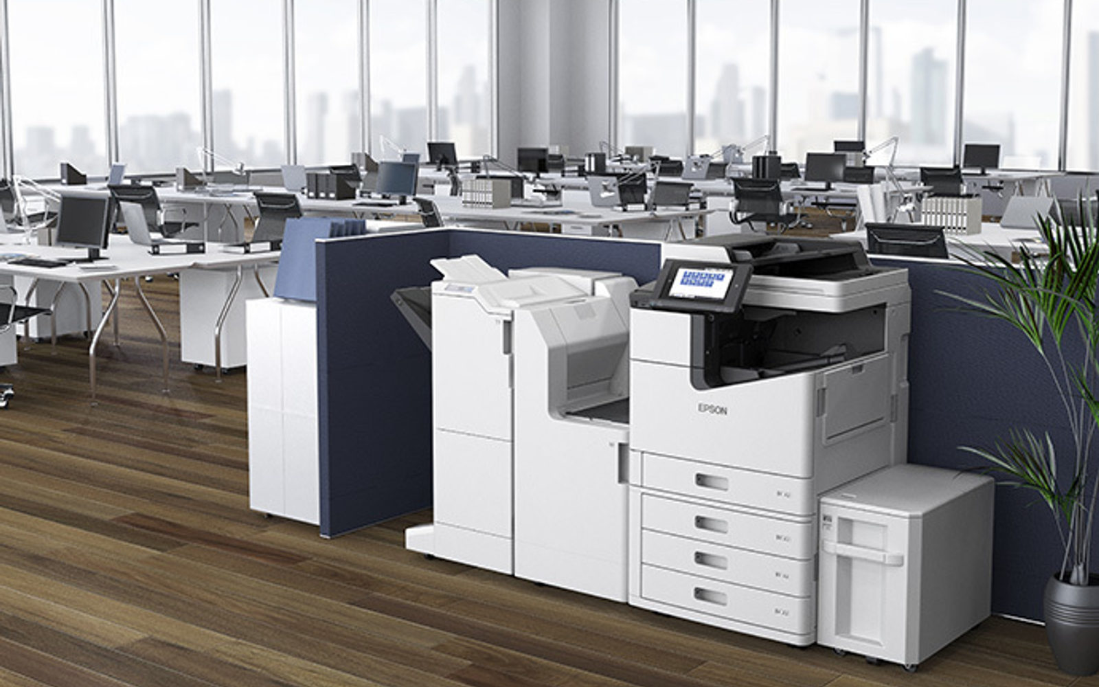 Oficina con multifuncionales Epson WorkForce en uso